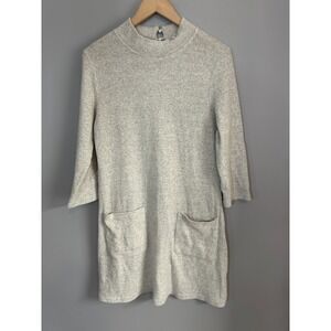 Anthropologie Moth Alba Medium Mini Dress Tunic Cozy Knit Mockneck Neutral Gray